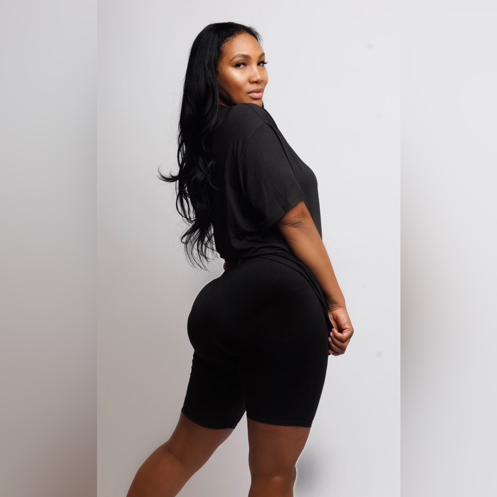 Plus Size Black Biker Short Set